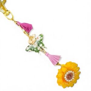 Sunflower & Butterfly Bag Charm Keychain‎ Hand Crafted